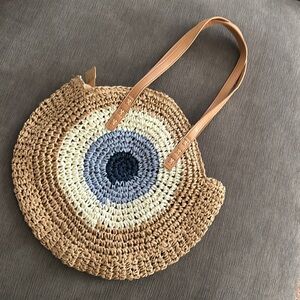 Hamsa Evil Eye Raffia Bag Crochet NEW